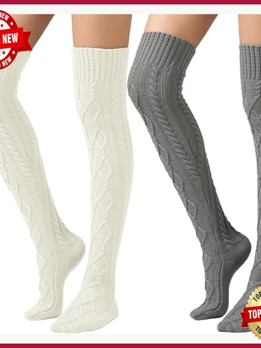 Cable Knit Thigh High Boot Socks Extra Long Winter Stockings Leg Warmers